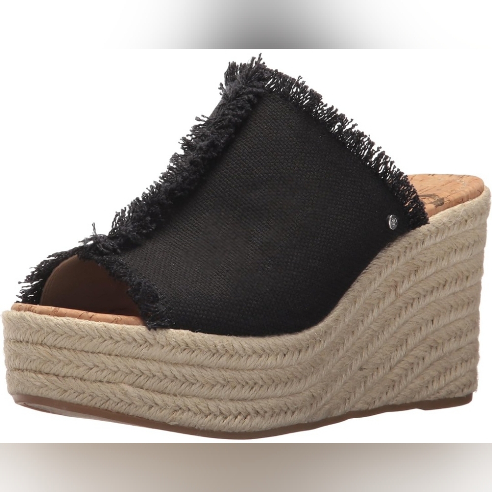 Sam Edelman Black Canvas Platform Wedge Eapadrille Sandal Shoes Size‎ 8